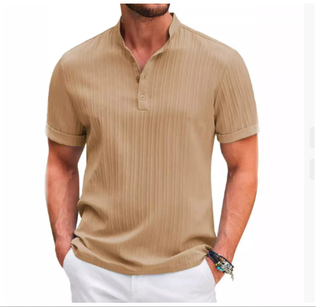 Image of Heren Grandad Collar Geribbelde Poloshirt