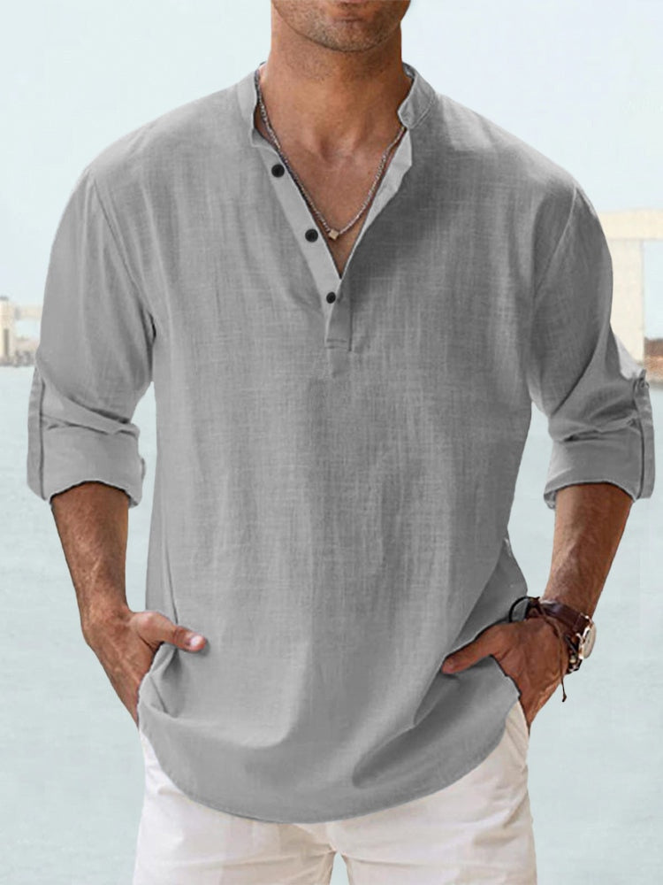 Image of Heren Henley Casual Shirt met Lange Mouwen