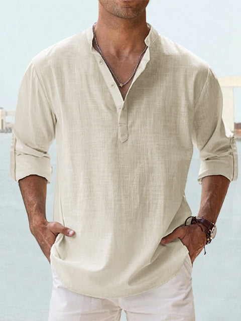 Image of Heren Henley Casual Shirt met Lange Mouwen
