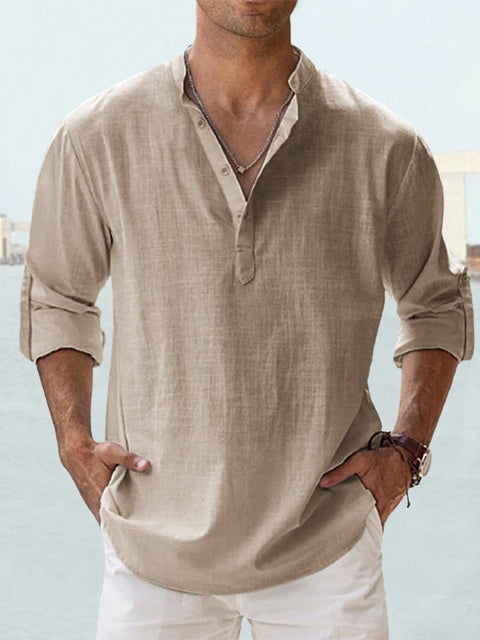 Image of Heren Henley Casual Shirt met Lange Mouwen