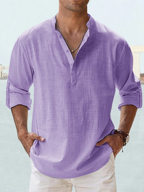 Image of Heren Henley Casual Shirt met Lange Mouwen