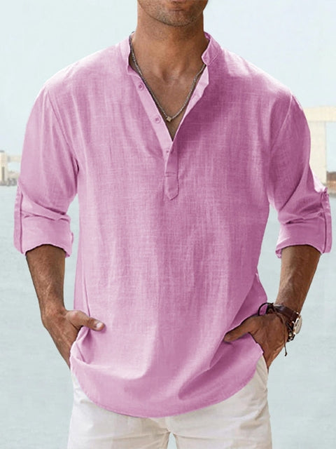 Image of Heren Henley Casual Shirt met Lange Mouwen