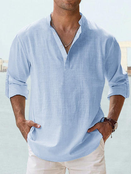 Image of Heren Henley Casual Shirt met Lange Mouwen