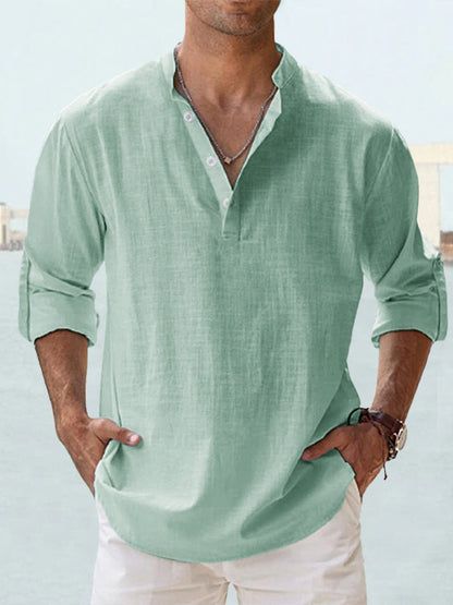 Image of Heren Henley Casual Shirt met Lange Mouwen