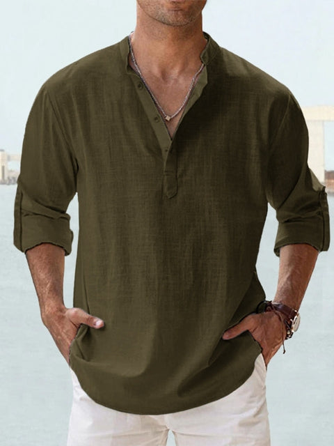 Image of Heren Henley Casual Shirt met Lange Mouwen