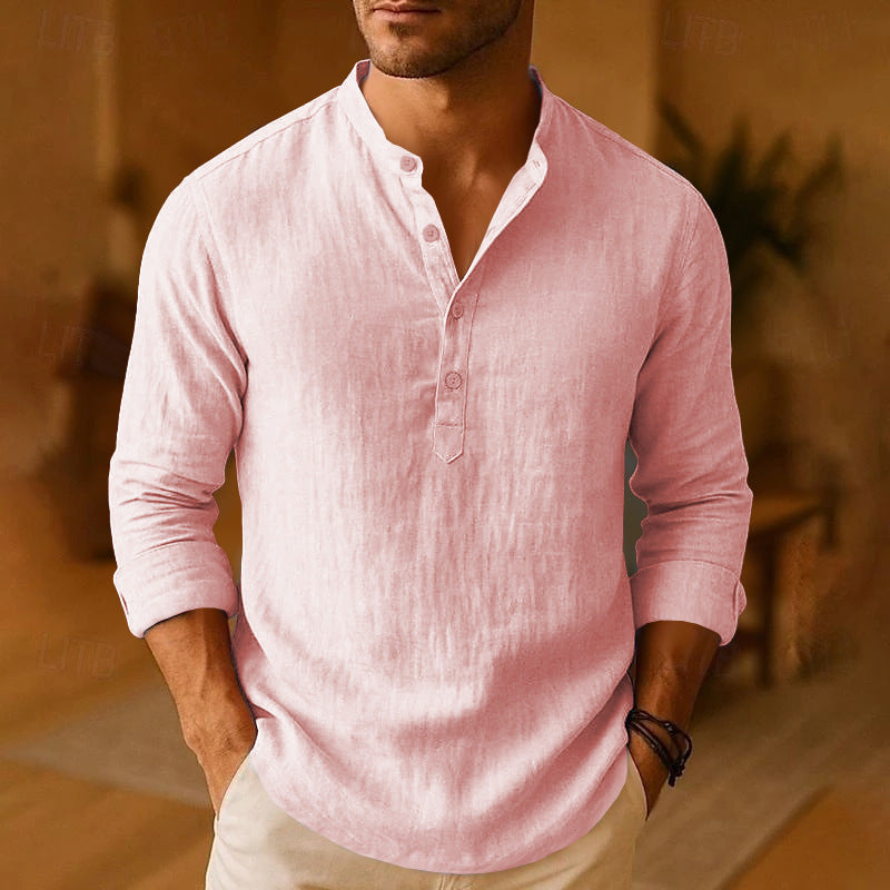 Image of Heren Henley Casual Shirt met Lange Mouwen