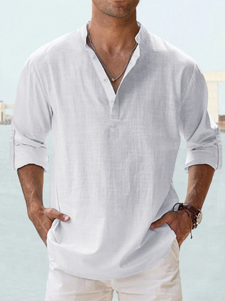 Image of Heren Henley Casual Shirt met Lange Mouwen