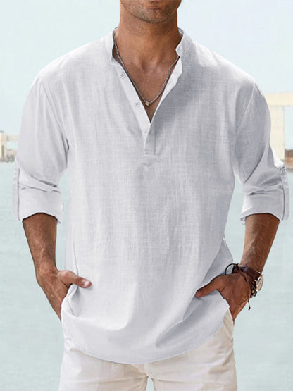 Image of Heren Henley Casual Shirt met Lange Mouwen