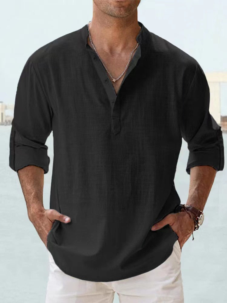 Image of Heren Henley Casual Shirt met Lange Mouwen