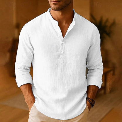 Image of Heren Henley Casual Shirt met Lange Mouwen