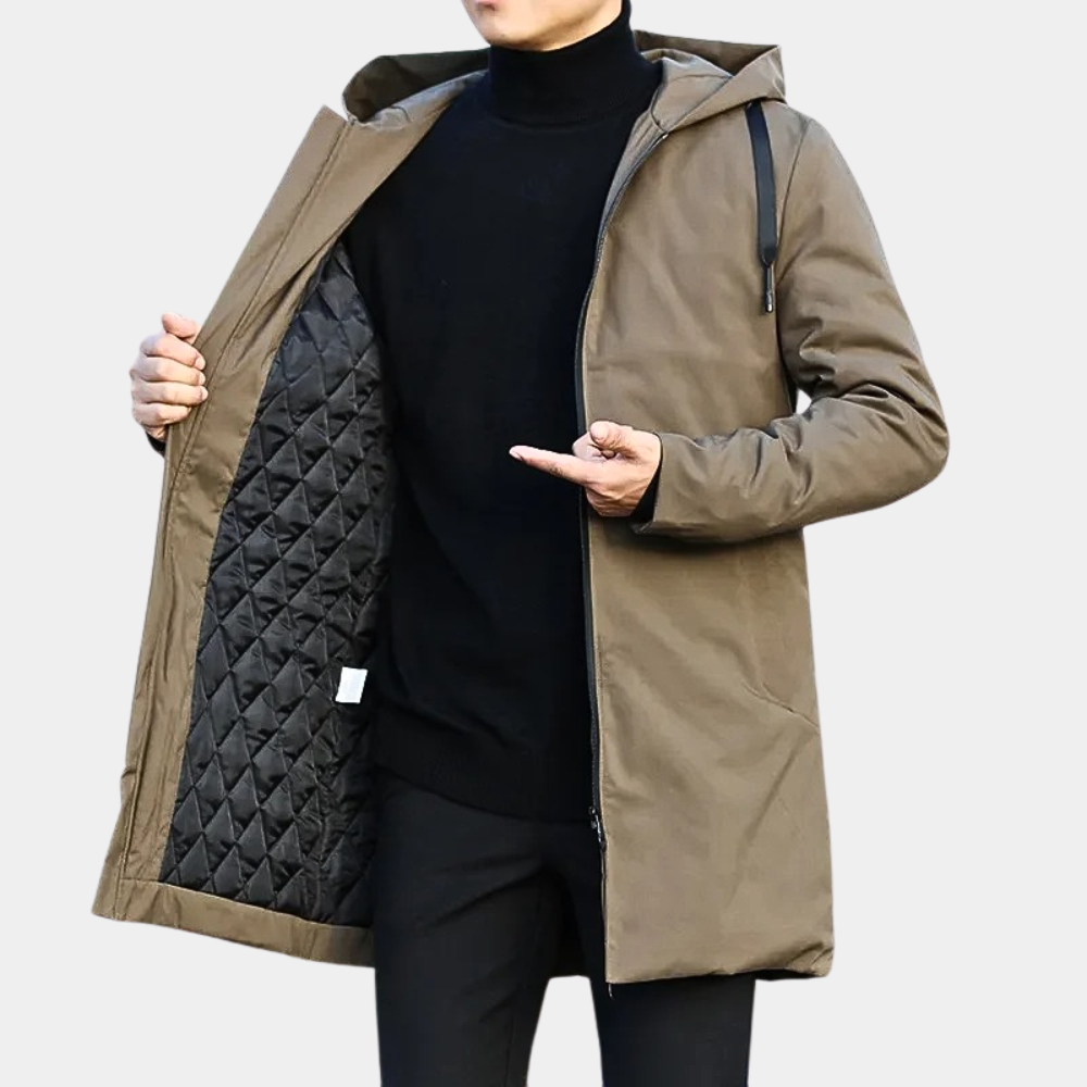 Image of Heren Hooded Longline Zip-Up Jas