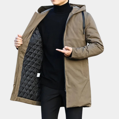 Image of Heren Hooded Longline Zip-Up Jas