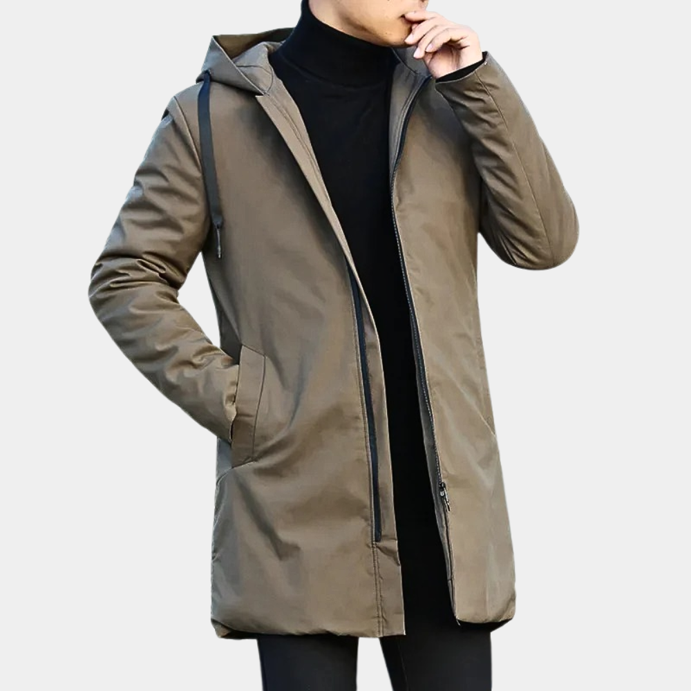Image of Heren Hooded Longline Zip-Up Jas