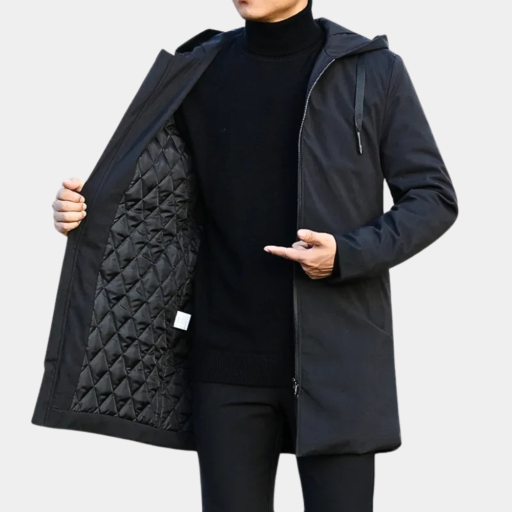 Image of Heren Hooded Longline Zip-Up Jas