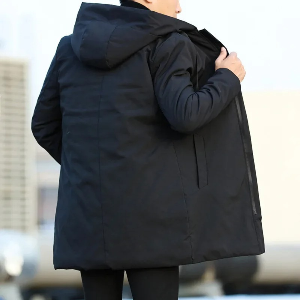 Image of Heren Hooded Longline Zip-Up Jas