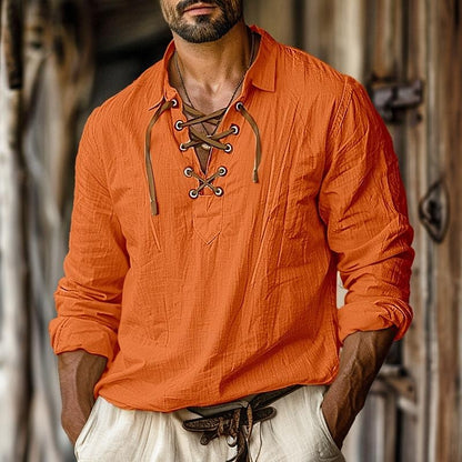 Image of Heren Lange Mouw Shirt met Vetersluiting