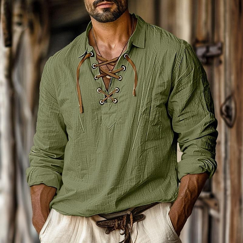 Image of Heren Lange Mouw Shirt met Vetersluiting