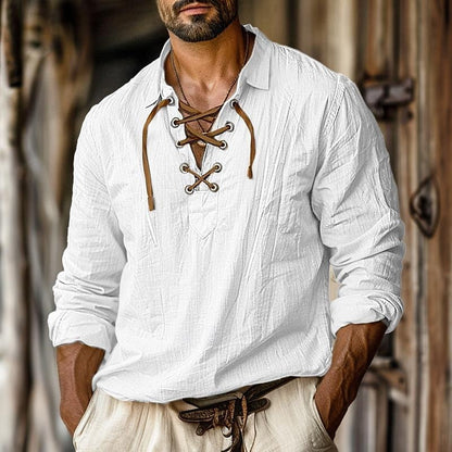 Image of Heren Lange Mouw Shirt met Vetersluiting