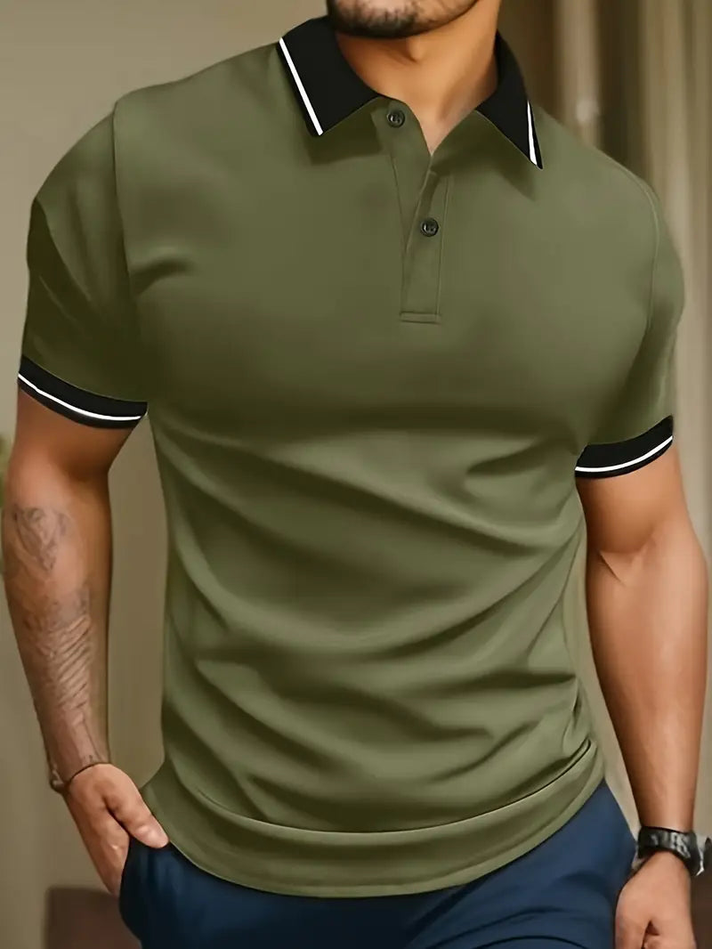 Image of Heren Polo Shirt met Contrasterende Bies