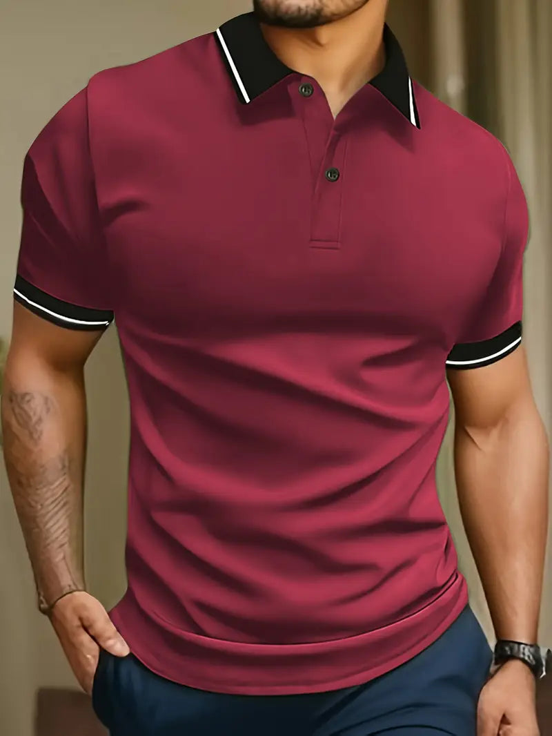 Image of Heren Polo Shirt met Contrasterende Bies