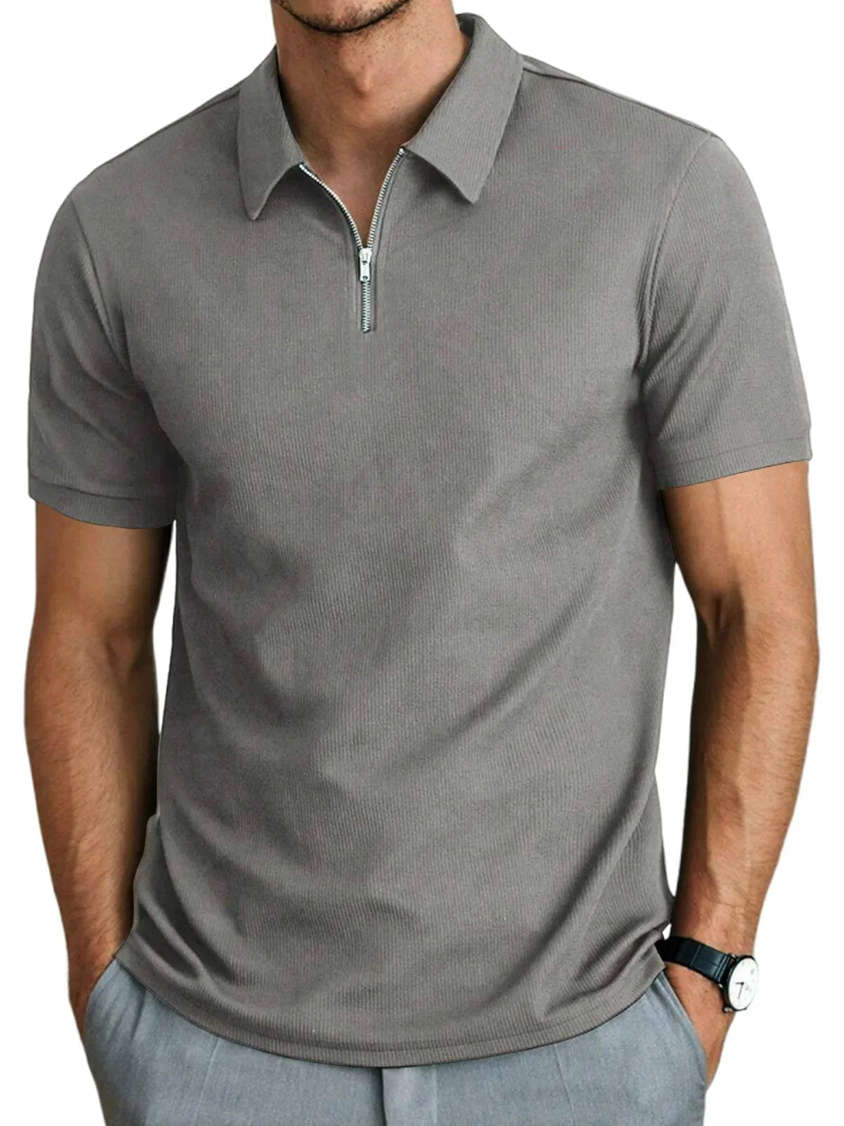 Image of Heren Polo Shirt met Korte Mouwen en Rits
