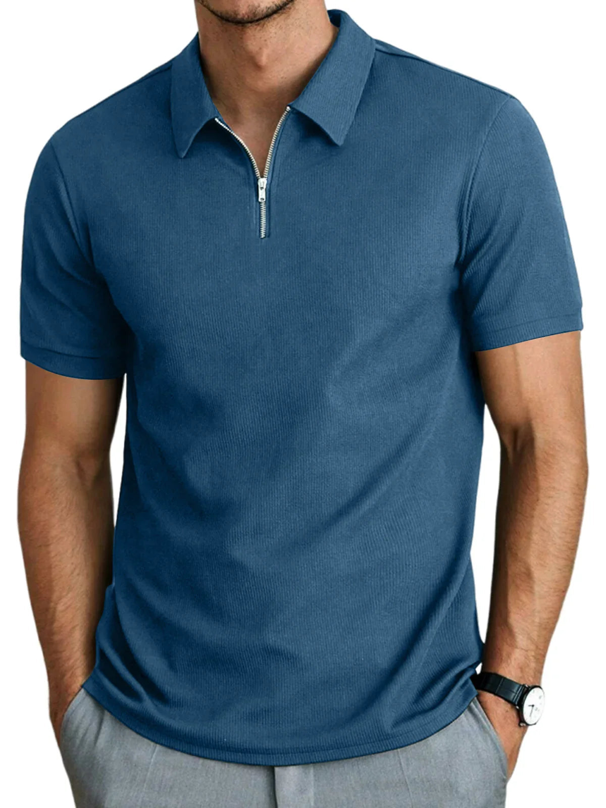 Image of Heren Polo Shirt met Korte Mouwen en Rits