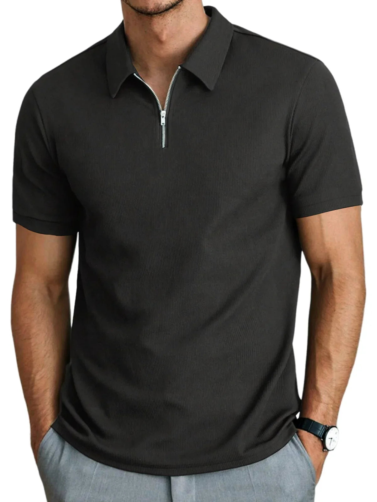 Image of Heren Polo Shirt met Korte Mouwen en Rits