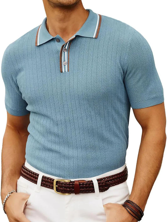 Image of Heren Polo Shirt met Textuur en Korte Mouwen