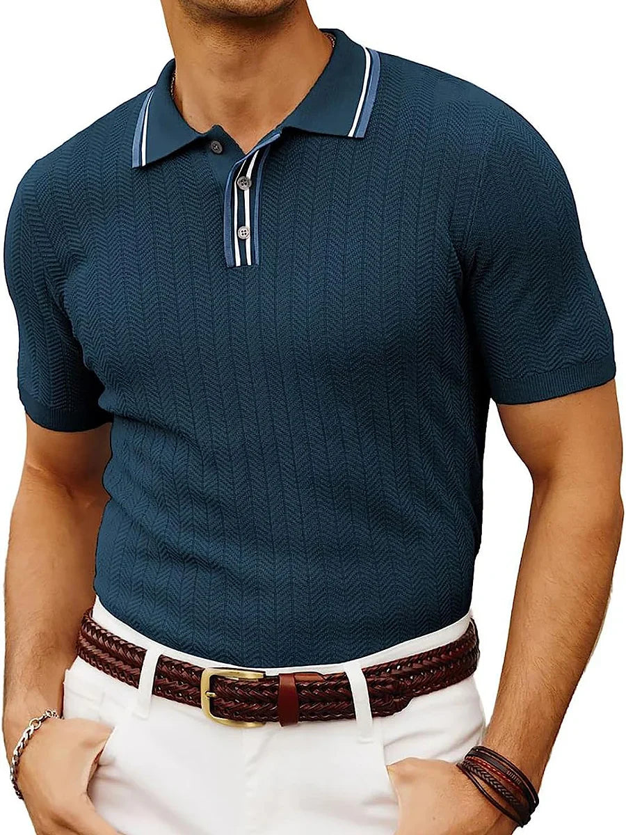 Image of Heren Polo Shirt met Textuur en Korte Mouwen