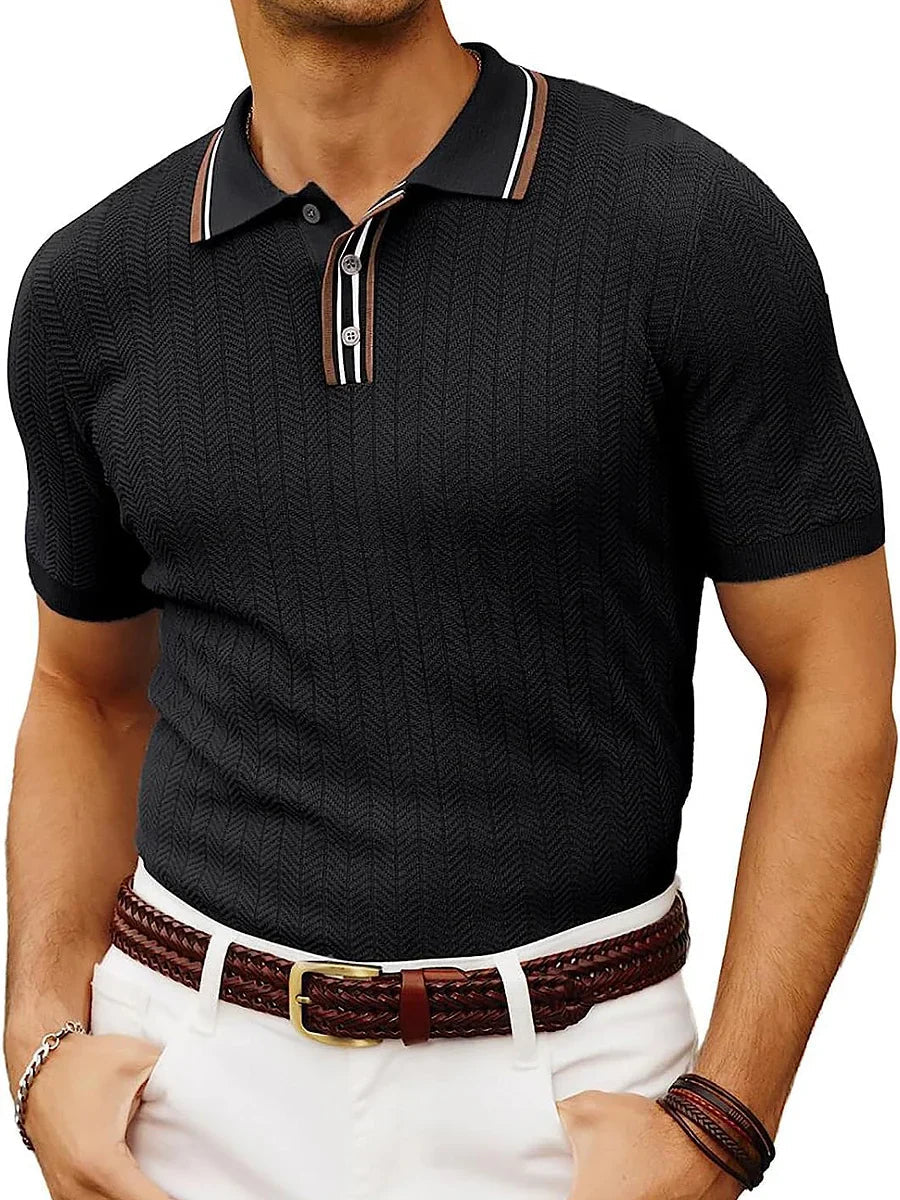 Image of Heren Polo Shirt met Textuur en Korte Mouwen
