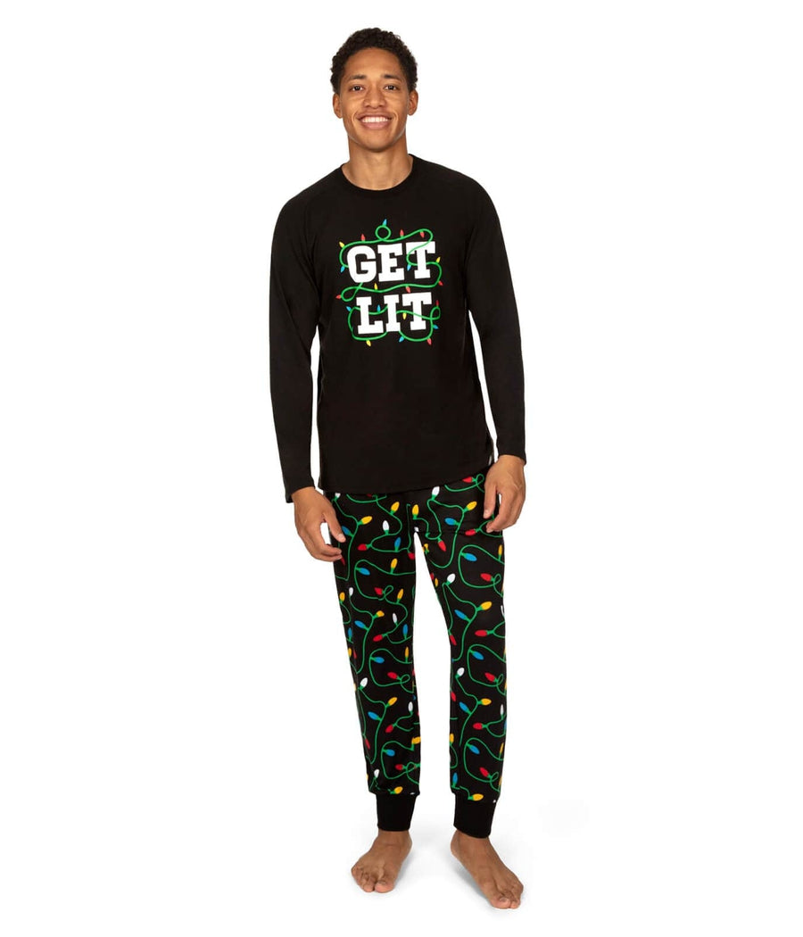 Heren pyjamaset met lange mouwen en 'Get Lit'-tekstprint