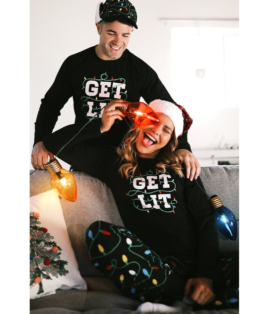 Heren pyjamaset met lange mouwen en 'Get Lit'-tekstprint