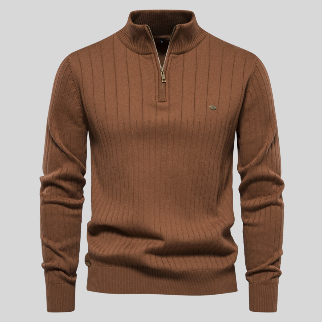 Image of Heren Quarter-Zip Geribbelde Gebreide Trui