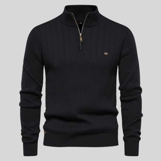 Image of Heren Quarter-Zip Geribbelde Gebreide Trui