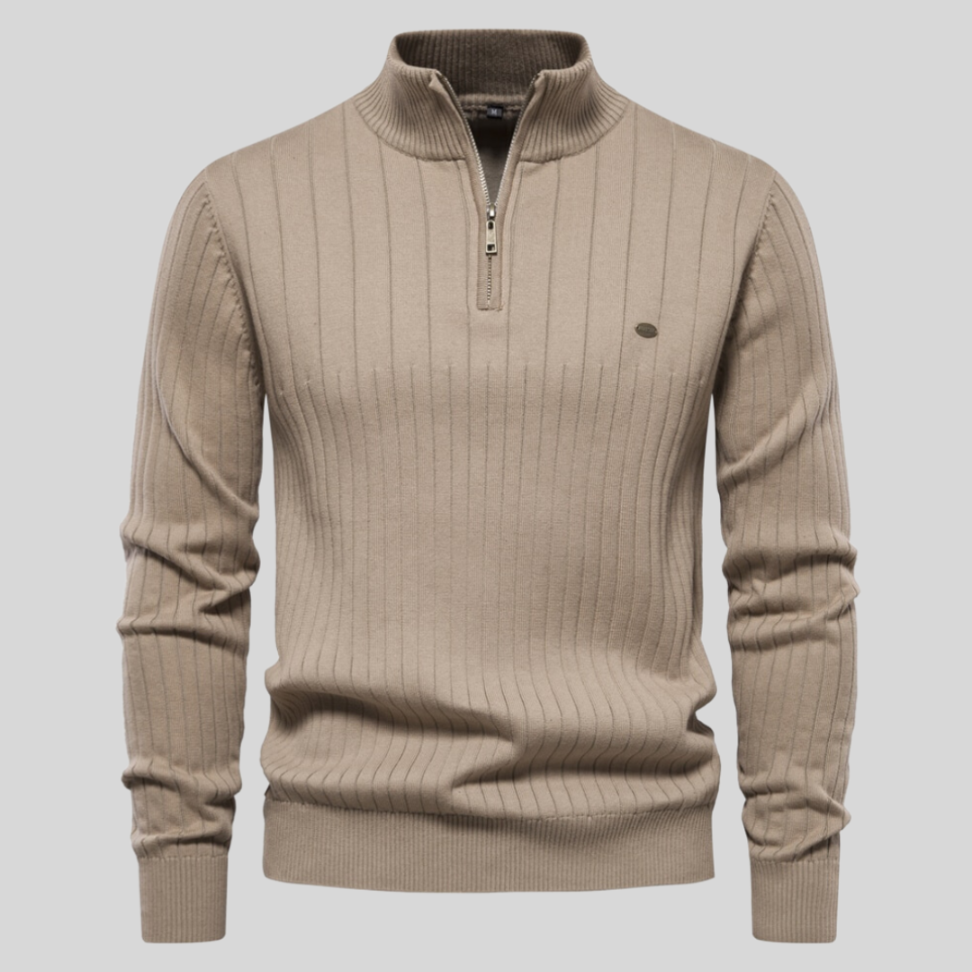 Image of Heren Quarter-Zip Geribbelde Gebreide Trui