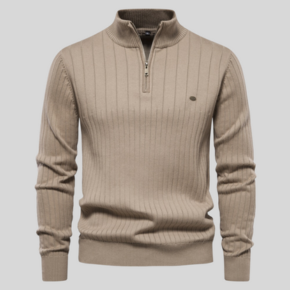 Image of Heren Quarter-Zip Geribbelde Gebreide Trui