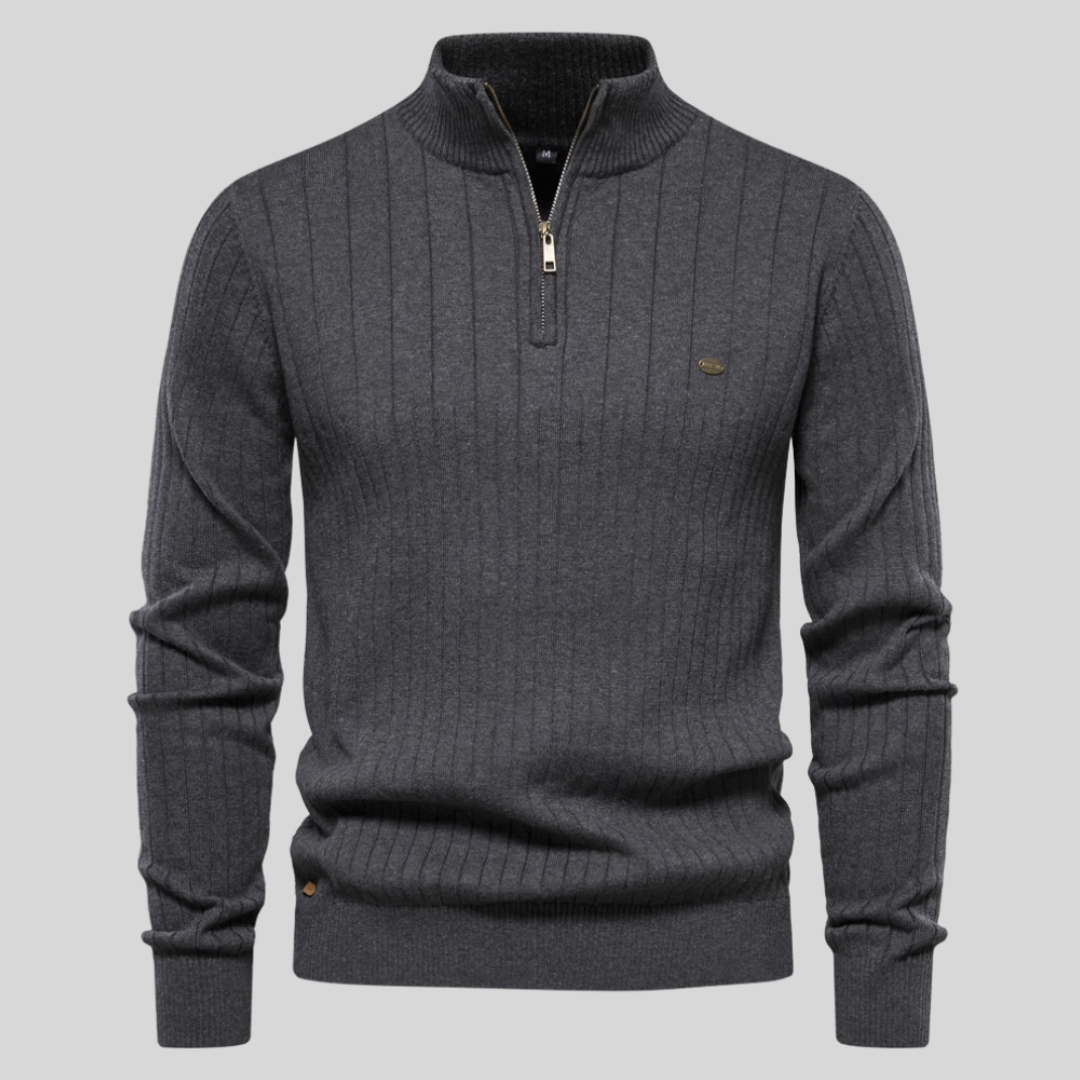 Image of Heren Quarter-Zip Geribbelde Gebreide Trui