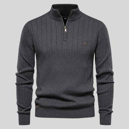 Image of Heren Quarter-Zip Geribbelde Gebreide Trui