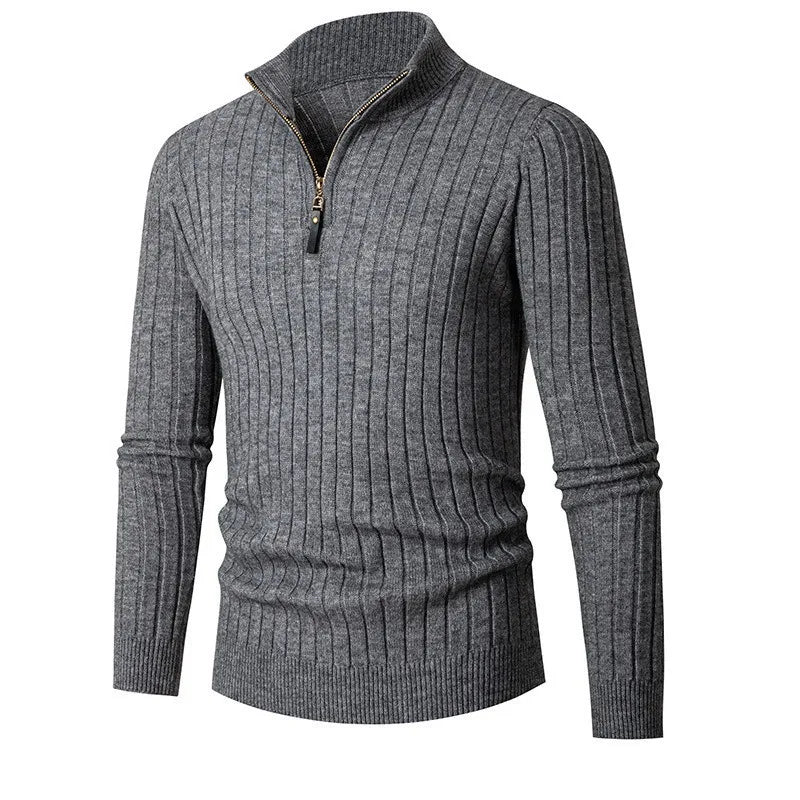 Image of Heren Quarter-Zip Geribbelde Gebreide Trui