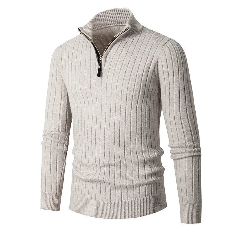 Image of Heren Quarter-Zip Geribbelde Gebreide Trui