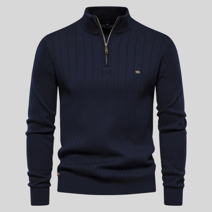 Image of Heren Quarter-Zip Geribbelde Gebreide Trui