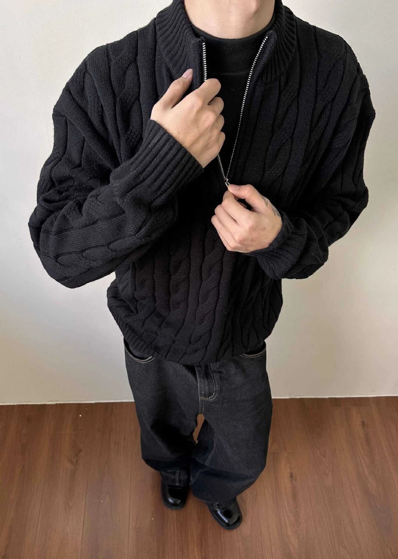 Image of Heren Quarter Zip Kabel Gebreide Trui