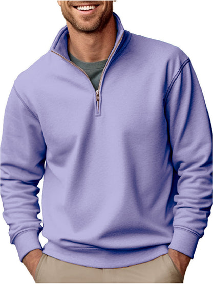 Heren sweater met halve rits, opstaande kraag en zachte fleece binnenvoering