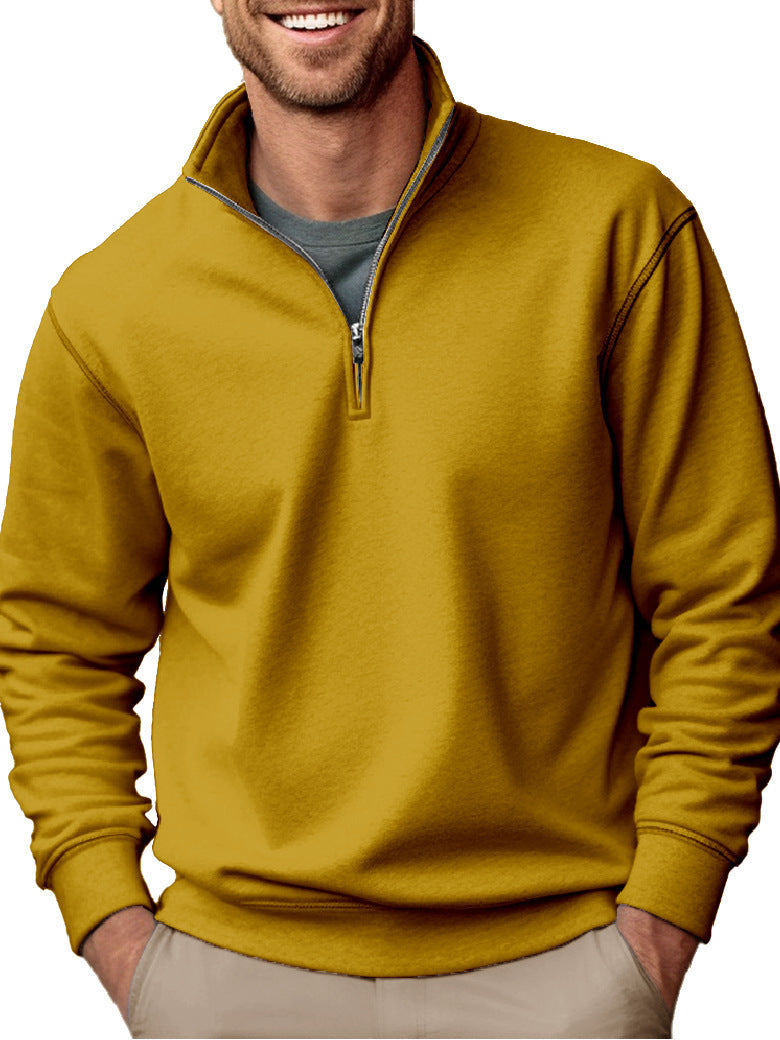Heren sweater met halve rits, opstaande kraag en zachte fleece binnenvoering