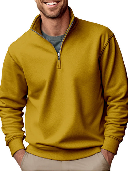 Heren sweater met halve rits, opstaande kraag en zachte fleece binnenvoering