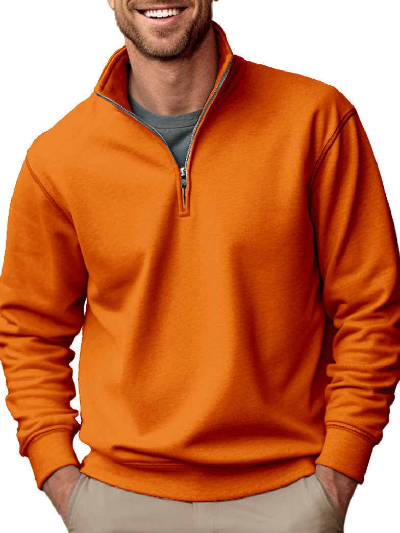 Heren sweater met halve rits, opstaande kraag en zachte fleece binnenvoering