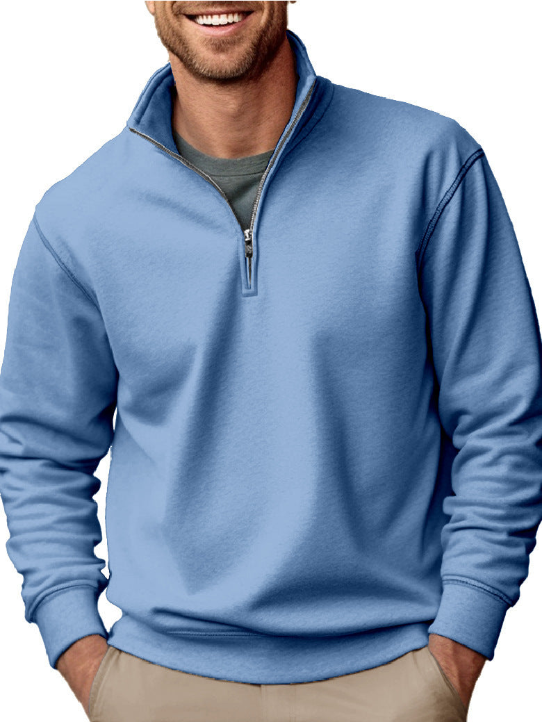 Heren sweater met halve rits, opstaande kraag en zachte fleece binnenvoering