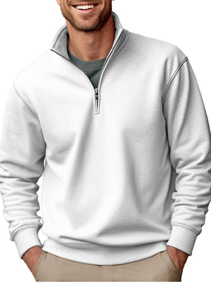 Heren sweater met halve rits, opstaande kraag en zachte fleece binnenvoering