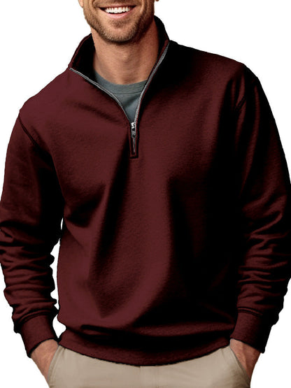 Heren sweater met halve rits, opstaande kraag en zachte fleece binnenvoering