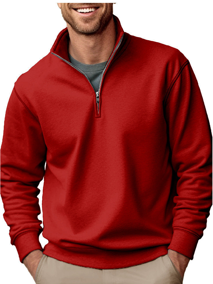 Heren sweater met halve rits, opstaande kraag en zachte fleece binnenvoering